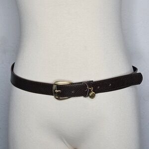Brown Snakeskin Embossed Belt Gold Buckle Charm Accent Textured Size M L